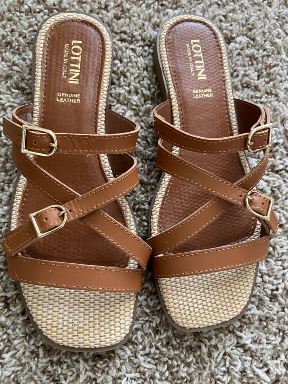 Lottini Brown Leather Strappy Slide Sandals